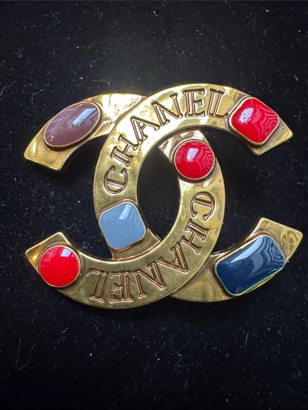 Brooch antique Gold-Tone Brooch with Multicolor Enamel Stones